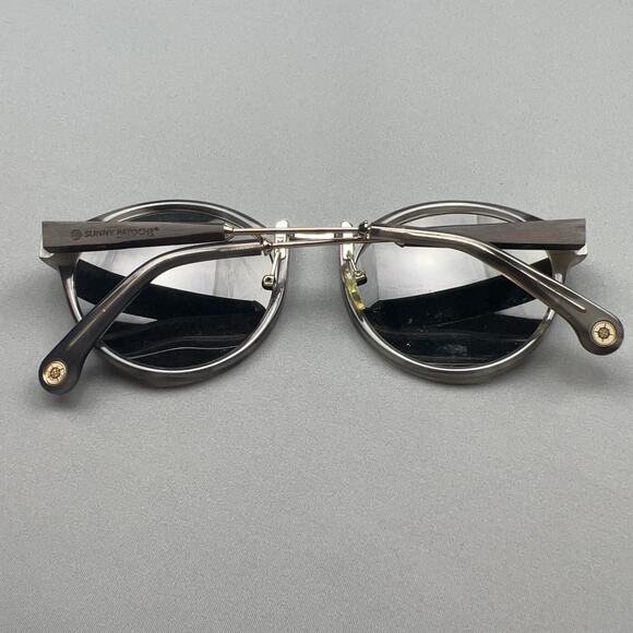 Sunny Patoche Round Sunglasses Gray Frame Wood Arms Unisex Retro - Picture 3 of 7